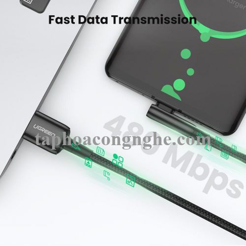 Ugreen 70431 50cm bẻ góc C 90 độ Cáp USB A sang Type-C 2.0 màu đen truyền dữ liệu từ máy tính ra điện thoại dài 0.5M US317 30070431